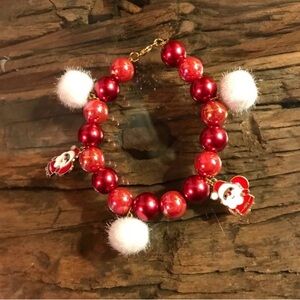 Festive Red Beaded Bracelet with Santa Charms